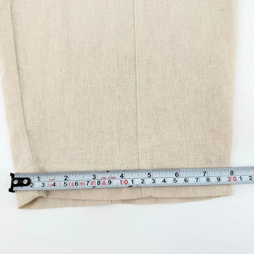 Zara Linen Blend Pull On Cropped Pants Oatmeal Beige Elastic Waist Large NWT